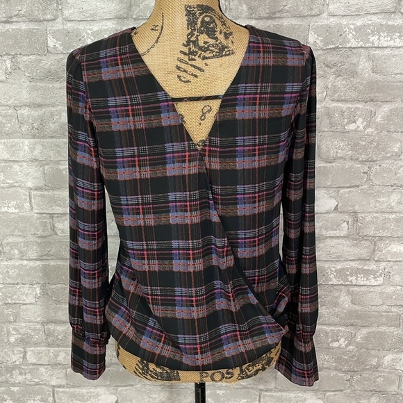 Evereve Peyton Jensen Faux Wrap Plaid Blouse - Picture 3 of 5